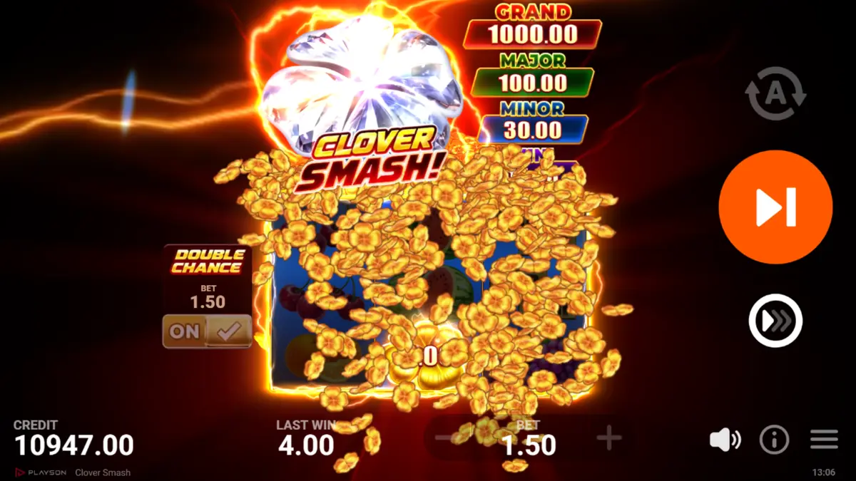 Base game reels adding extra Clover and Smash Clover symbols during Pile of Clovers feature